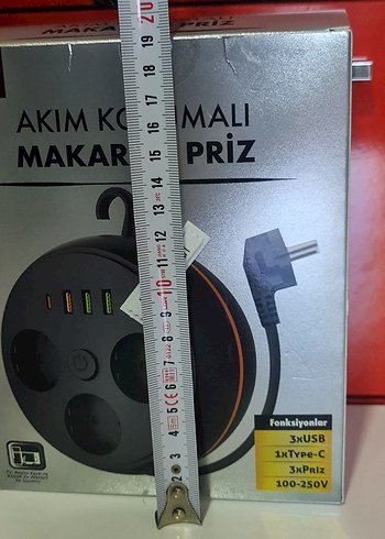 Diğer Makaralı askılı 3 priz, 3 USB 1 TYPE-c akım korumalı piriz.