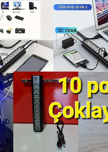 10 portlu USB 2.0 Hub çoklayıcı. Sıfır kutusunda.