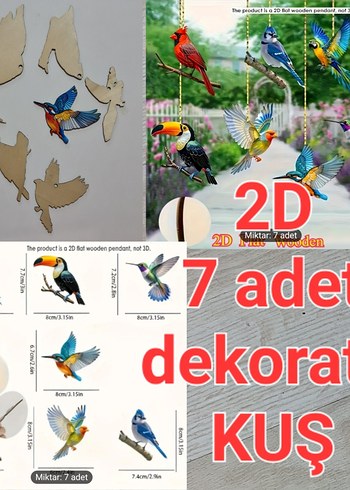 2D 7 adet renkli ahşap kuş. Sıfır yurt dışı ürünü.