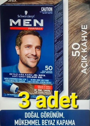 3 adet Schwarzkopf MEN PERFECT erkek 50 Açık kahve saç boyası.
