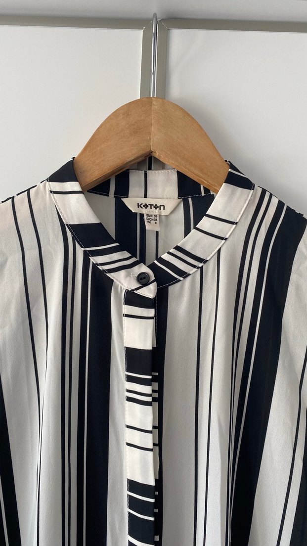 Çizgili Gizli Düğmeli Gömlek/Kimono - Görsel 2