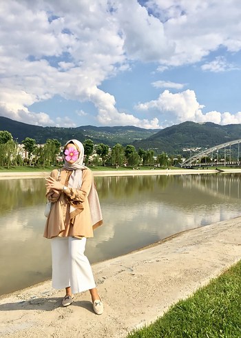 Vizon-Kahve Renkli Monogram Şal - Görsel 2