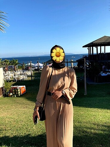 Pileli Kolları Lastikli Yazlık Krep Kumaş Tulum - Görsel 4