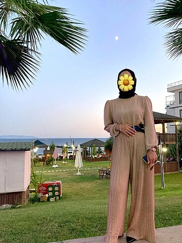 Pileli Kolları Lastikli Yazlık Krep Kumaş Tulum - Görsel 6