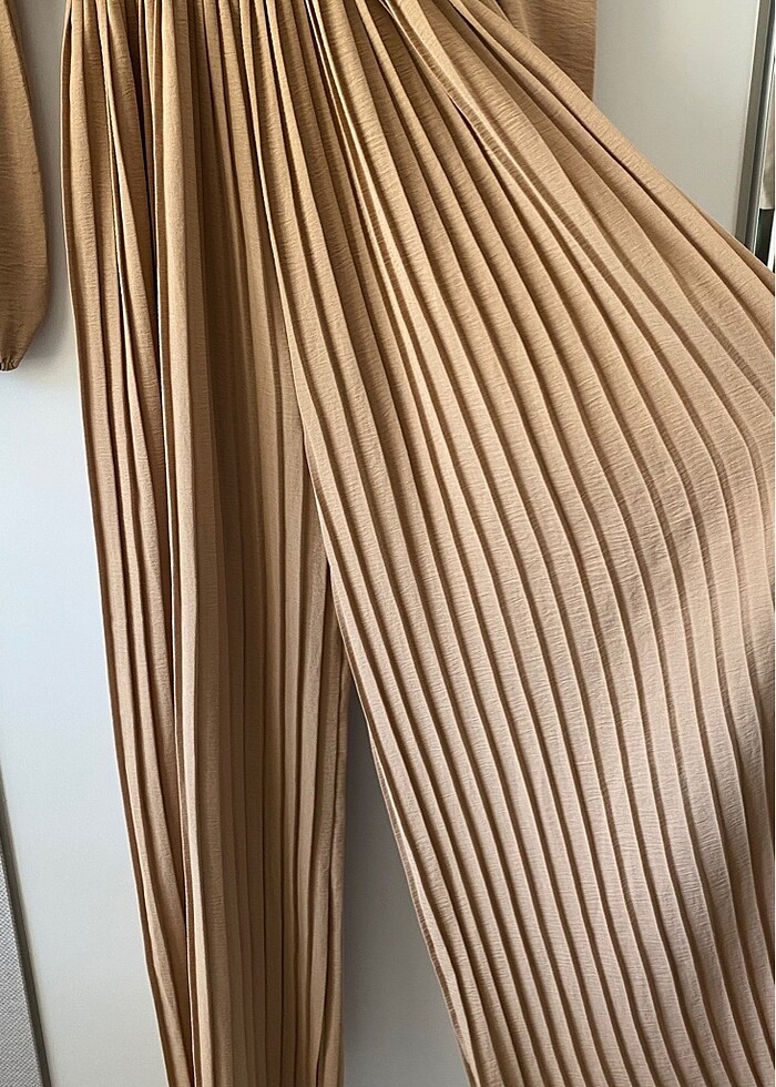 Pileli Kolları Lastikli Yazlık Krep Kumaş Tulum - Görsel 2