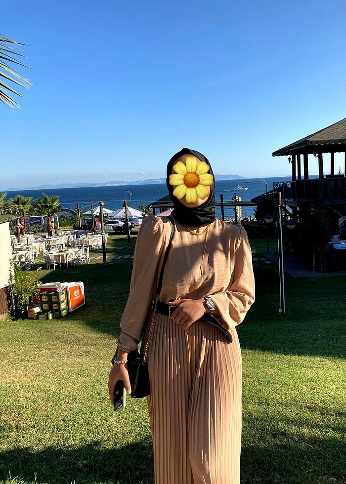 Pileli Kolları Lastikli Yazlık Krep Kumaş Tulum - Görsel 4