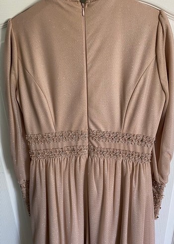 Uzun Pudra Drapeli Tesettür Abiye Elbise - Görsel 8