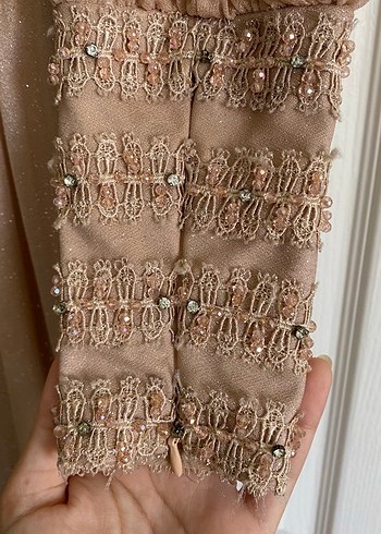 Uzun Pudra Drapeli Tesettür Abiye Elbise - Görsel 10