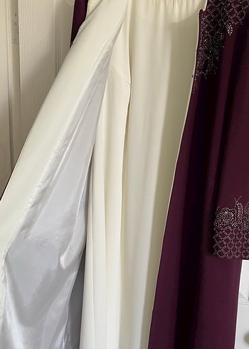 Bordo Nakışlı Uzun Kollu Kadın Kaftan - Görsel 5