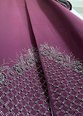 Bordo Nakışlı Uzun Kollu Kadın Kaftan - Görsel 3