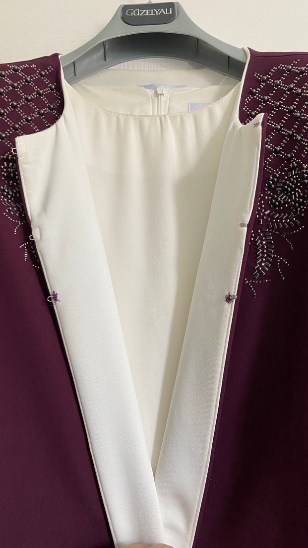 Bordo Nakışlı Uzun Kollu Kadın Kaftan - Görsel 4