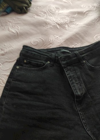 xs Beden Kadın Siyah Kot Şort, Loose Fit, Kemerli