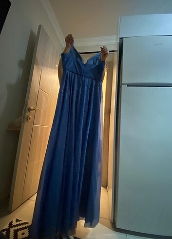 Abiye Askılı mavi elbise 