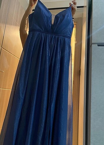 xl Beden Askılı mavi elbise 