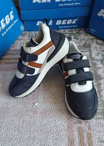 Mavi Gri Erkek Çocuk Spor Ayakkabı Velcro