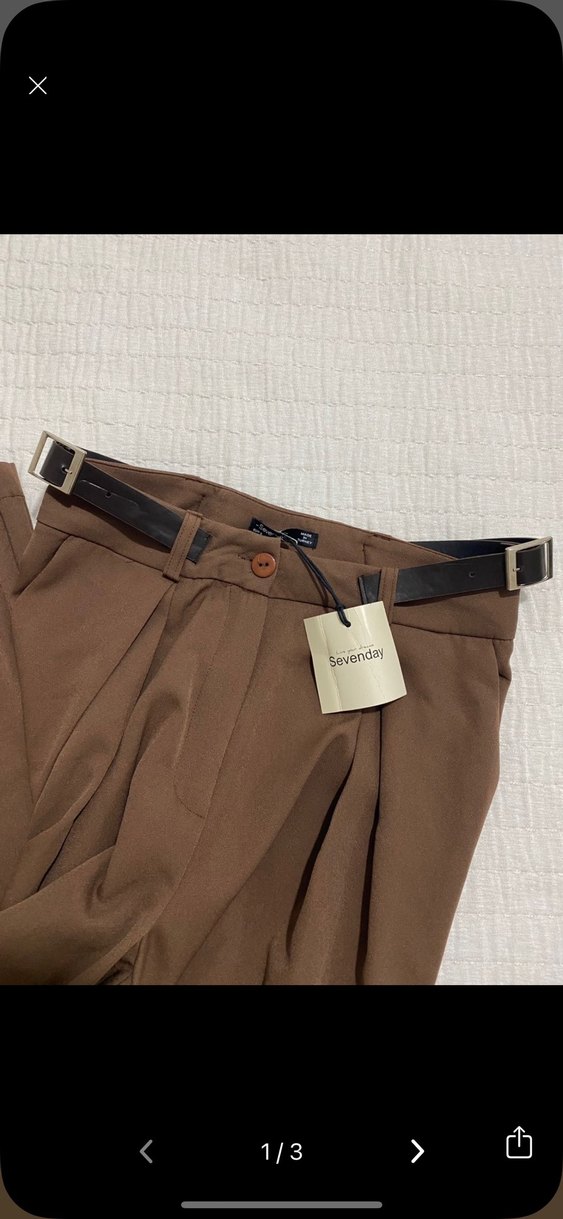 Kahverengi Kadın Deri Kemerli Pantolon - Görsel 4