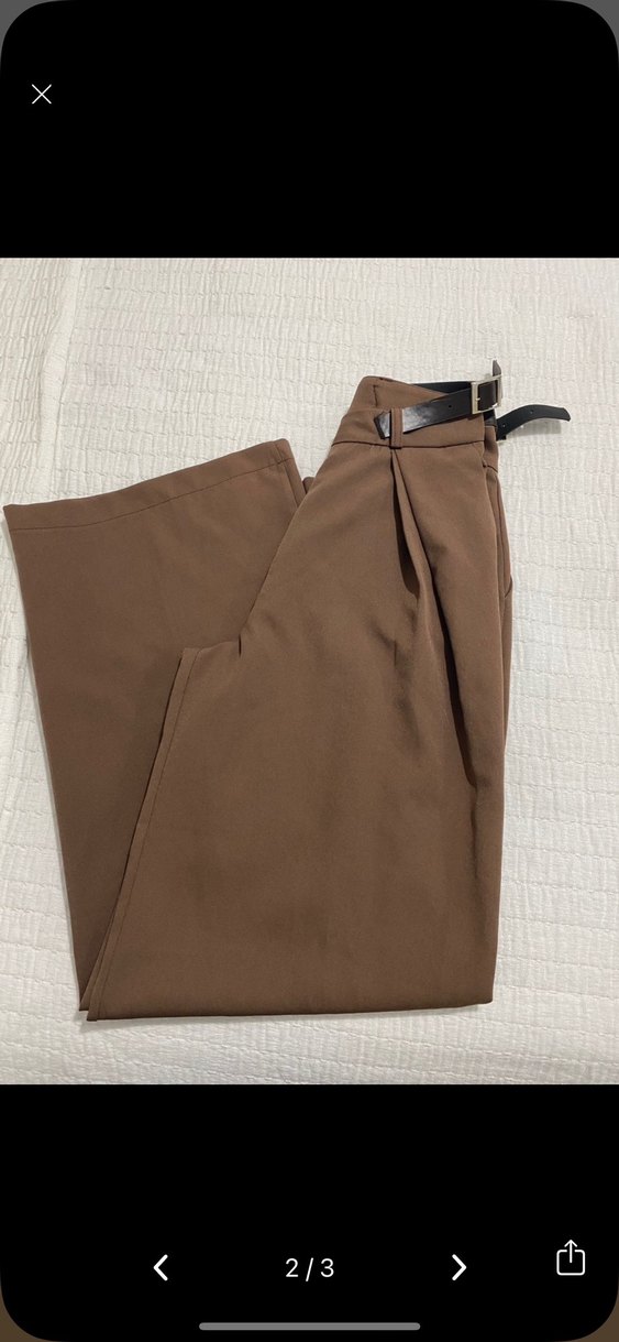 Kahverengi Kadın Deri Kemerli Pantolon - Görsel 2