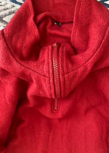 Kırmızı Fermuarlı Boğazlı Sweatshirt - Görsel 3