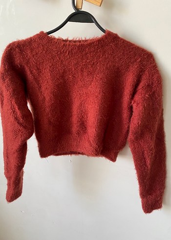 koyu kiremit tüylü crop kazak - Görsel 2