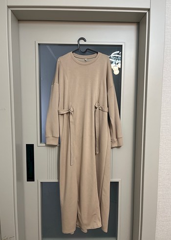 Bej Uzun Kollu Sweat Rahat Kesim Elbise - Görsel 2