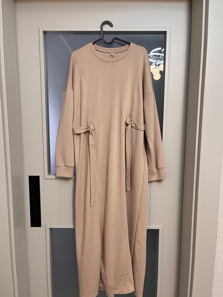 Bej Uzun Kollu Sweat Rahat Kesim Elbise - Görsel 3