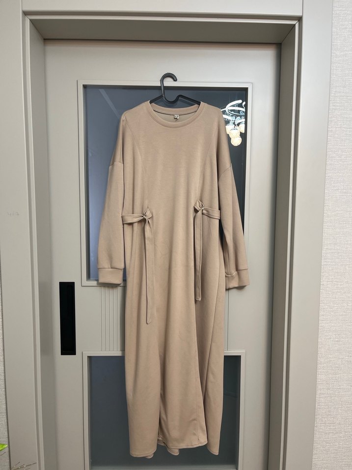 Bej Uzun Kollu Sweat Rahat Kesim Elbise - Görsel 2