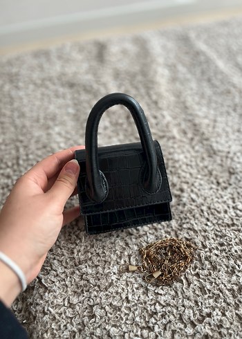 Klasik Siyah Deri Mini Kadın Çanta - Görsel 2