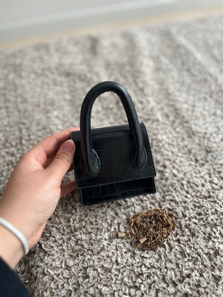 Klasik Siyah Deri Mini Kadın Çanta - Görsel 2