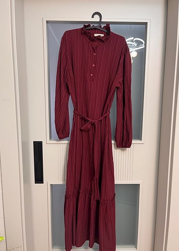 Bordo Piliseli Uzun Bohem Elbise - Görsel 2