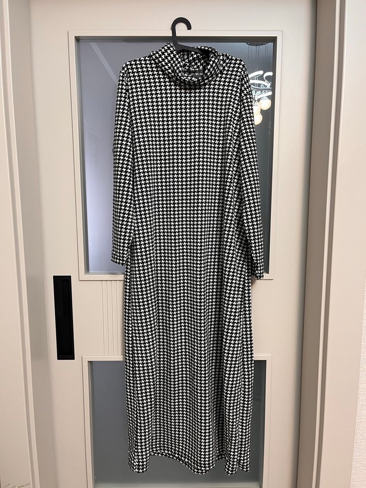 Uzun Kollu Pilili Gri Ekose Kadın Elbise - Görsel 2