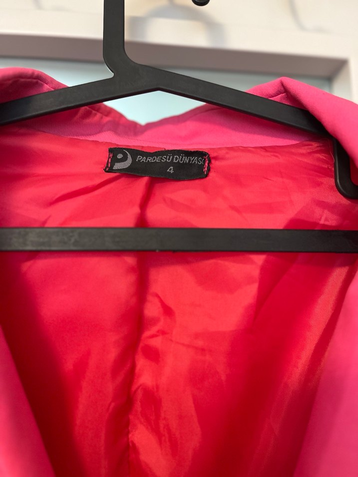 Pembe Kadın Düğmeli Midi Blazer - Görsel 3