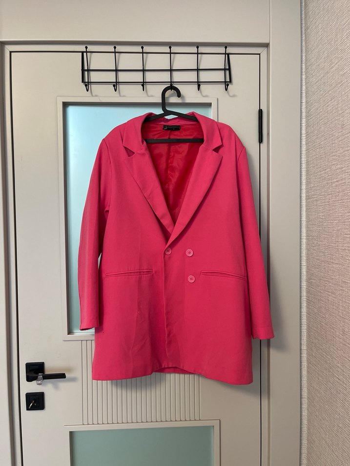 Pembe Kadın Düğmeli Midi Blazer - Görsel 2