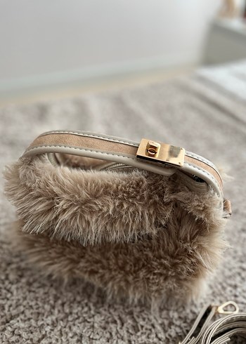 Kürklü Bej Kadın Çanta - Görsel 2