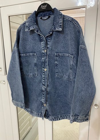 Düğmeli Mavi Denim Kadın Ceket