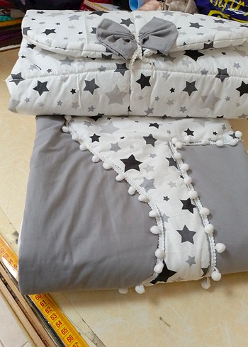 Pamuklu Gri Yıldız Desenli Bebek Kundak - Görsel 4