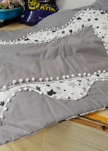 Pamuklu Gri Yıldız Desenli Bebek Kundak - Görsel 6