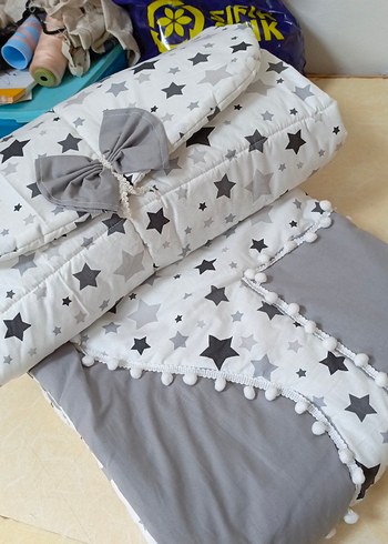 Pamuklu Gri Yıldız Desenli Bebek Kundak - Görsel 5