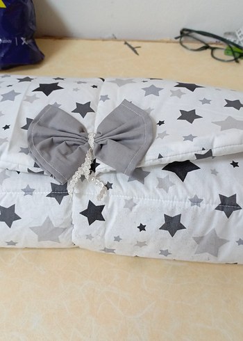 Pamuklu Gri Yıldız Desenli Bebek Kundak - Görsel 7