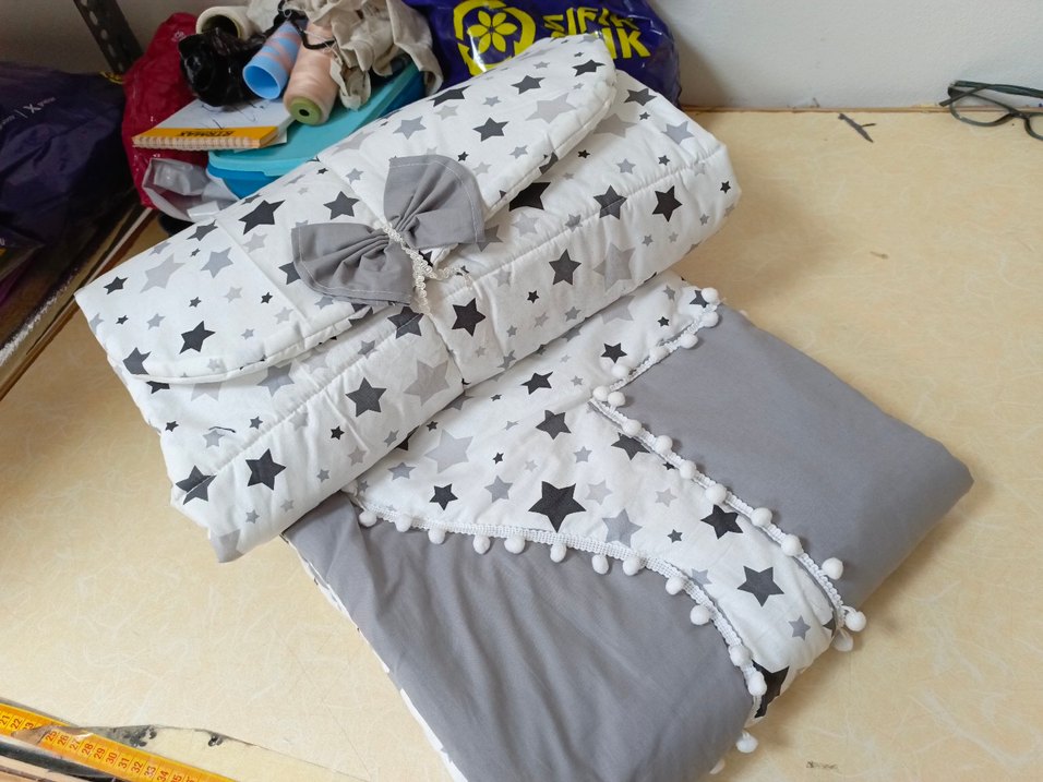 Pamuklu Gri Yıldız Desenli Bebek Kundak - Görsel 5