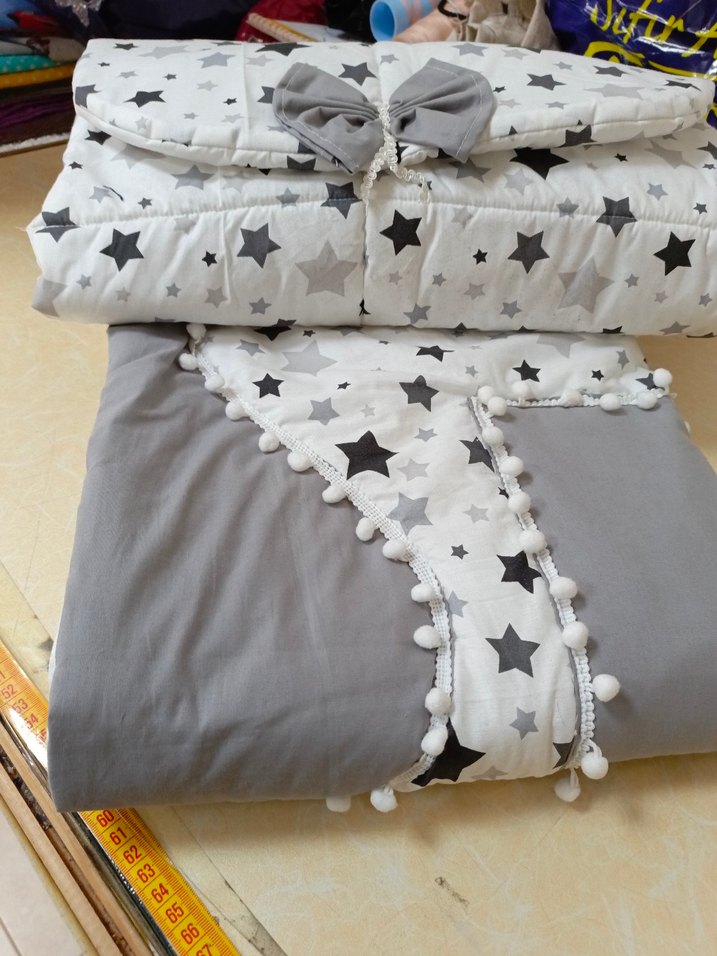 Pamuklu Gri Yıldız Desenli Bebek Kundak - Görsel 3