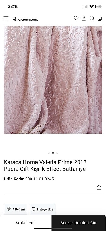 Karaca Home Karaca Valeria prime pudra çift kişilik battaniye