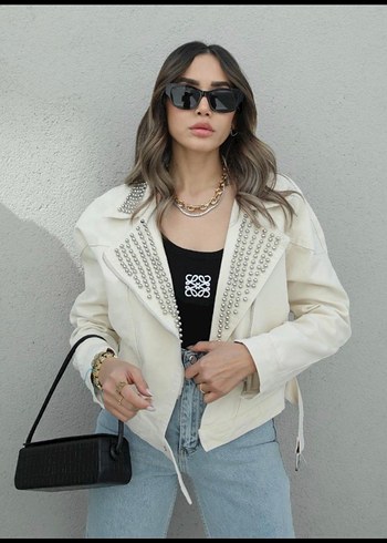 m Beden gri Renk Havoş Bej yakası taşlı Detaylı Kadın tasarım Denim Ceket