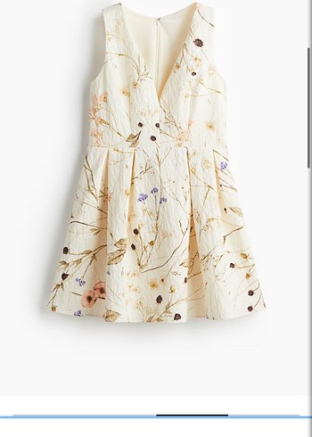 H&M Bej V Yakalı Kloş Etekli Mini Elbise