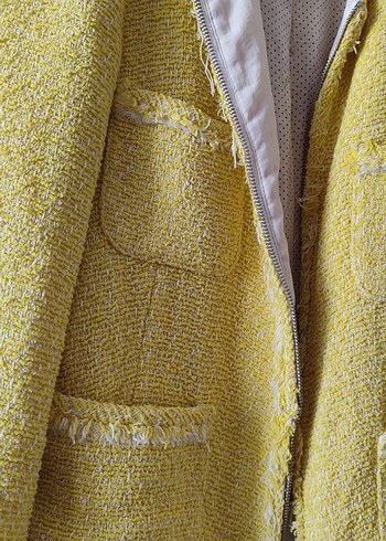 Sarı Düğmeli Kısa Kadın keten Ceket - Görsel 2