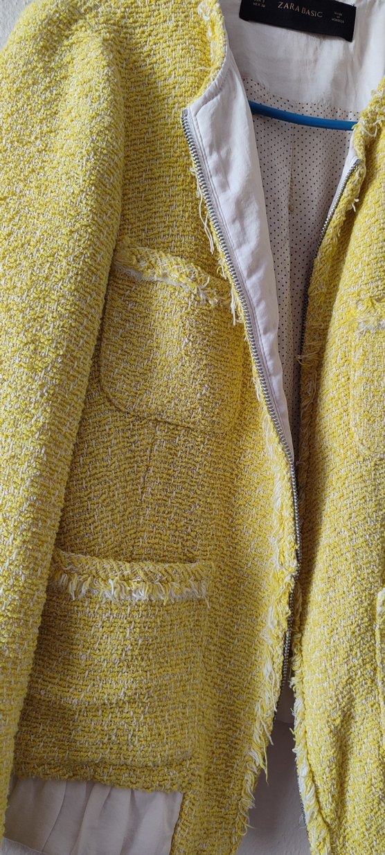 Sarı Düğmeli Kısa Kadın keten Ceket - Görsel 2