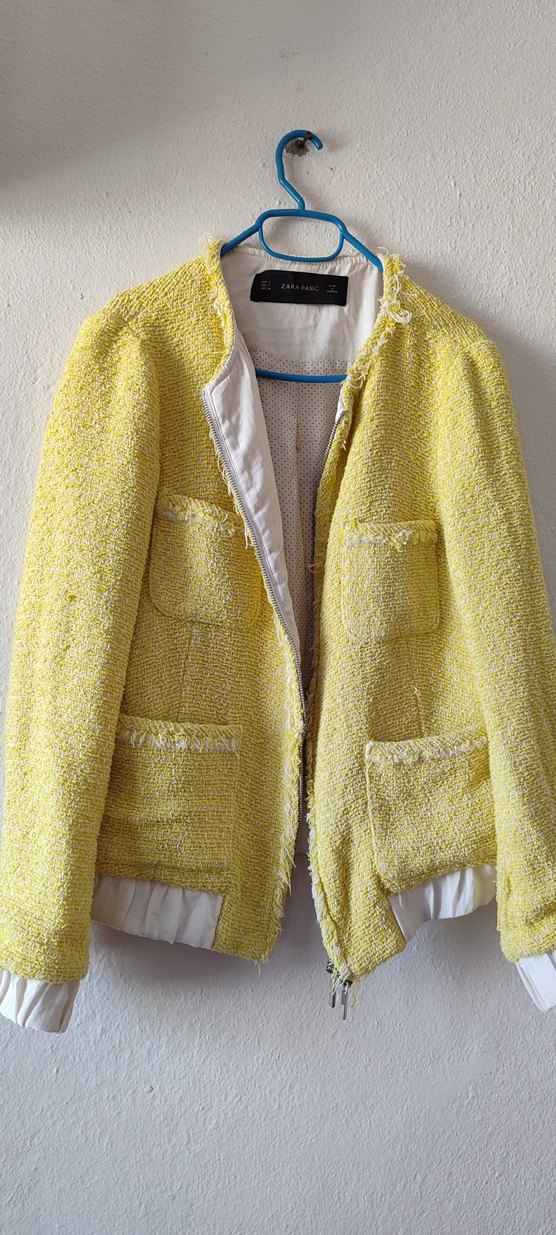 Sarı Düğmeli Kısa Kadın keten Ceket - Görsel 3