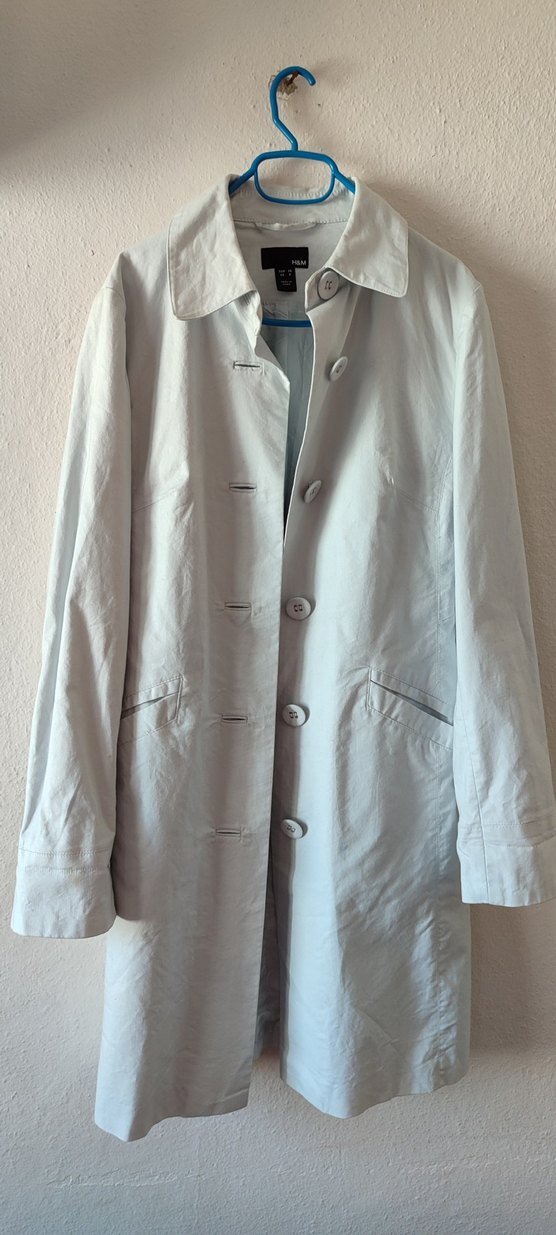 Düğmeli buz maviKeten Midi Trençkot - Görsel 2