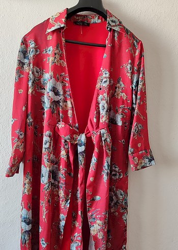 Kırmızı Çiçek Desenli Uzun Bohem Kadın Elbise - Görsel 3