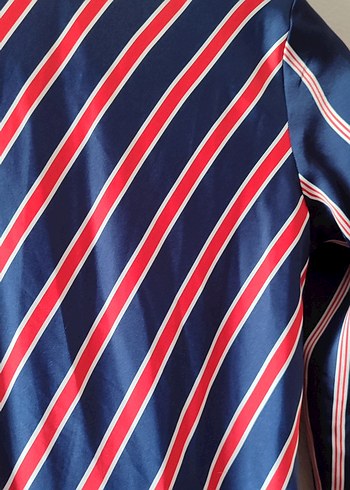 Çizgili V Yaka Uzun Kadın Elbise - Görsel 5