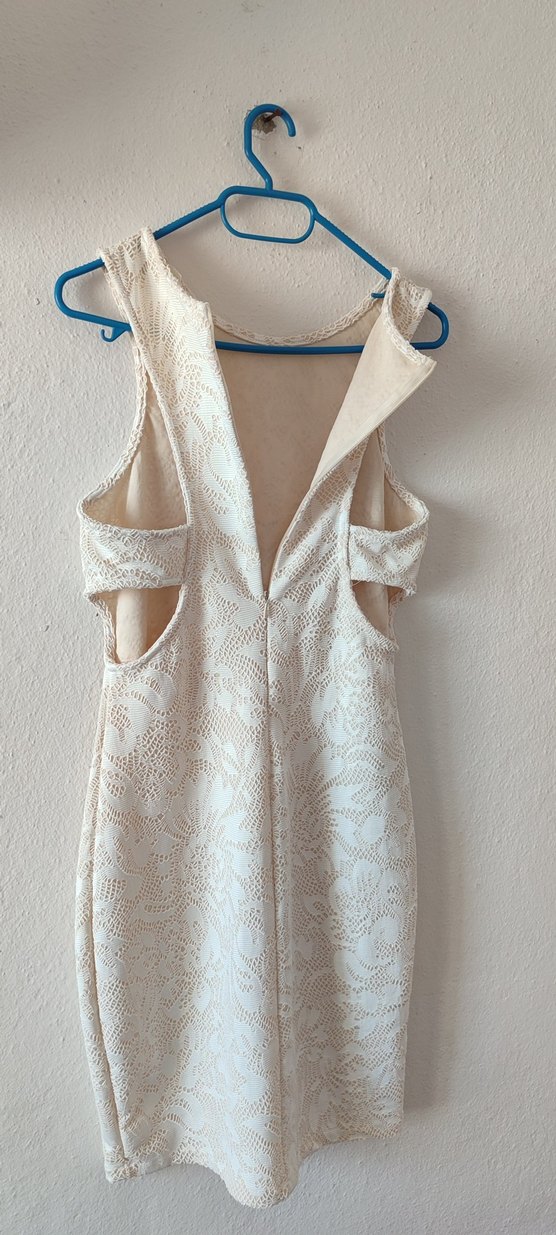 Dantel Detaylı Beyaz Mini  Elbise - Görsel 4